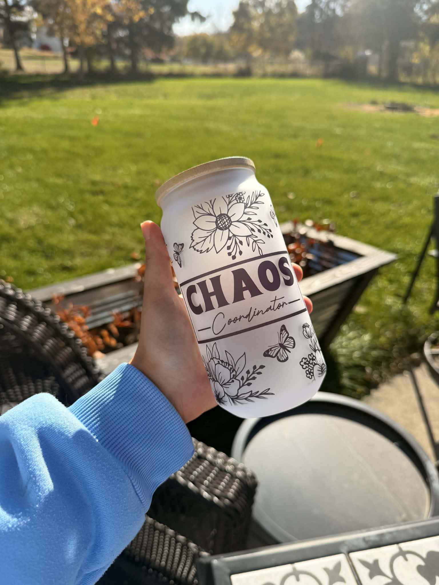 “Chaos Coordinator Glass Can | Floral Iced Coffee Cup